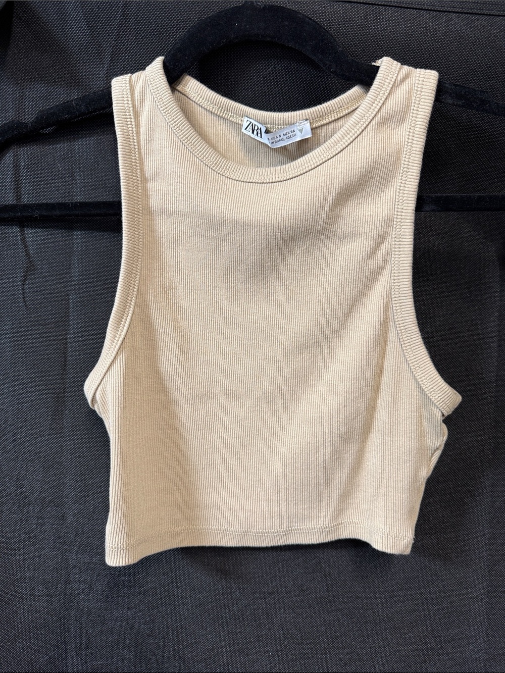 Zara Ribbed Cropped Tank Top in Light Beige